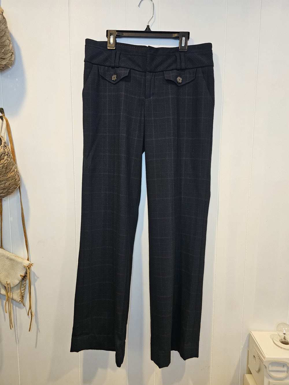 Cartonnier For Anthropologie Navy Plaid Straight-Leg Trousers